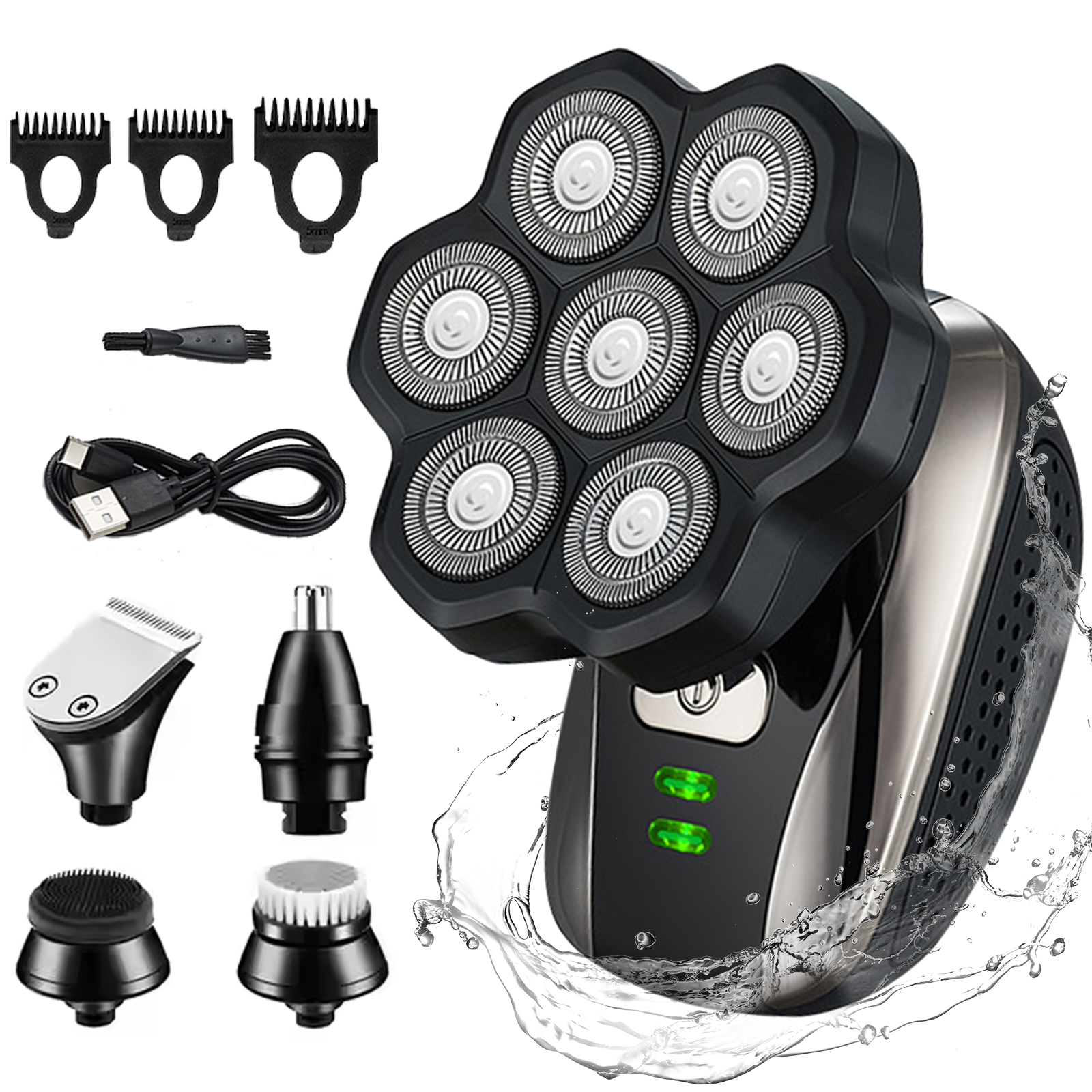 Rasoir électrique portable et puissant 5 en 1 pour homme, idéal pour les crânes chauves. Rechargeable et étanche.